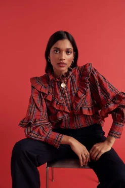 Balzac Paris Blouse Amelia Tartan rouge Cheap