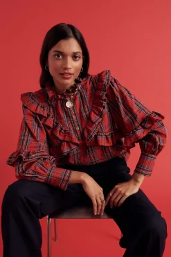 Balzac Paris Blouse Amelia Tartan rouge Cheap
