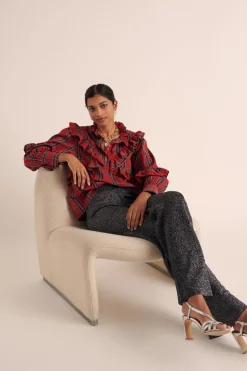 Balzac Paris Blouse Amelia Tartan rouge Cheap