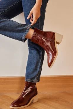 Balzac Paris Bottines Allure Vernis froissé chocolat Best Sale