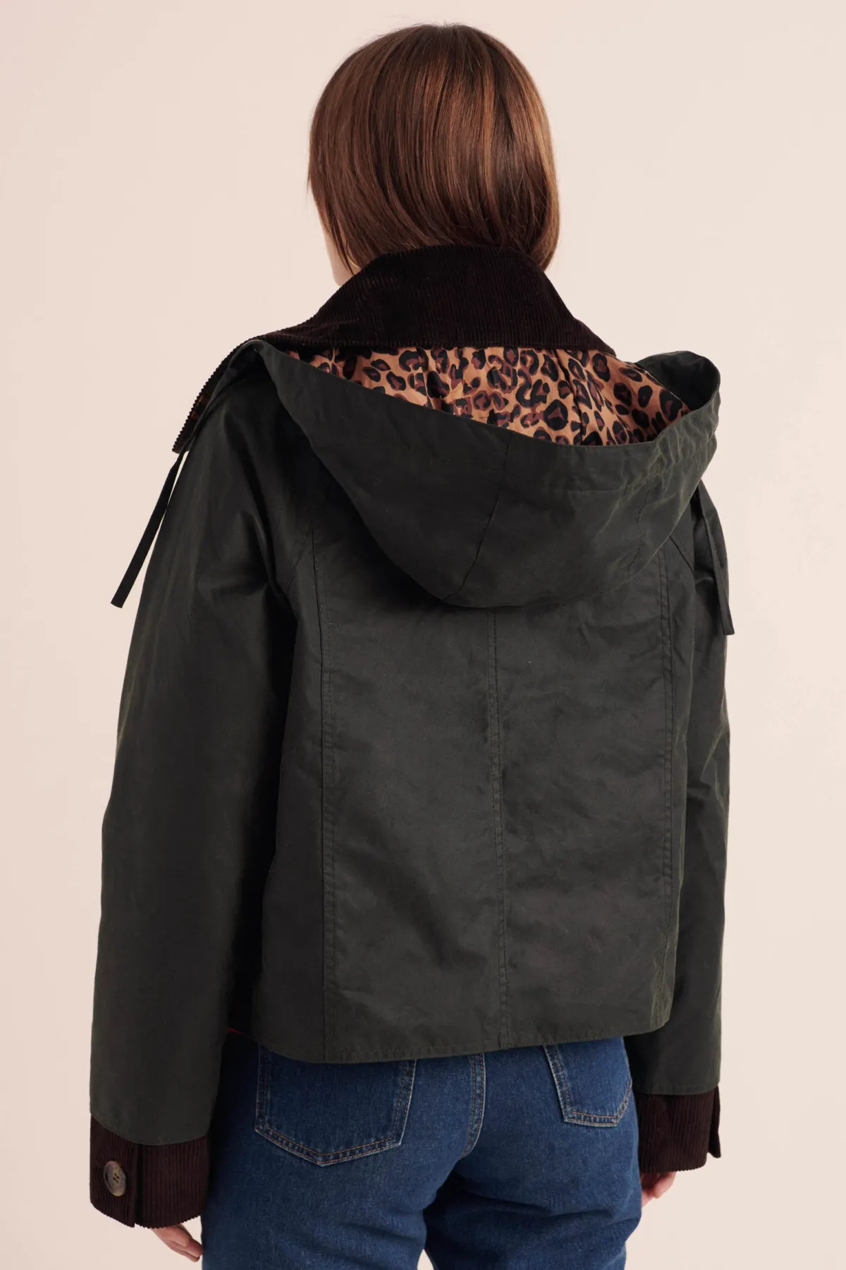 Balzac Paris Capuche ajustable Elana kaki et léopard Barbour x BP Kaki barbour x bp Best