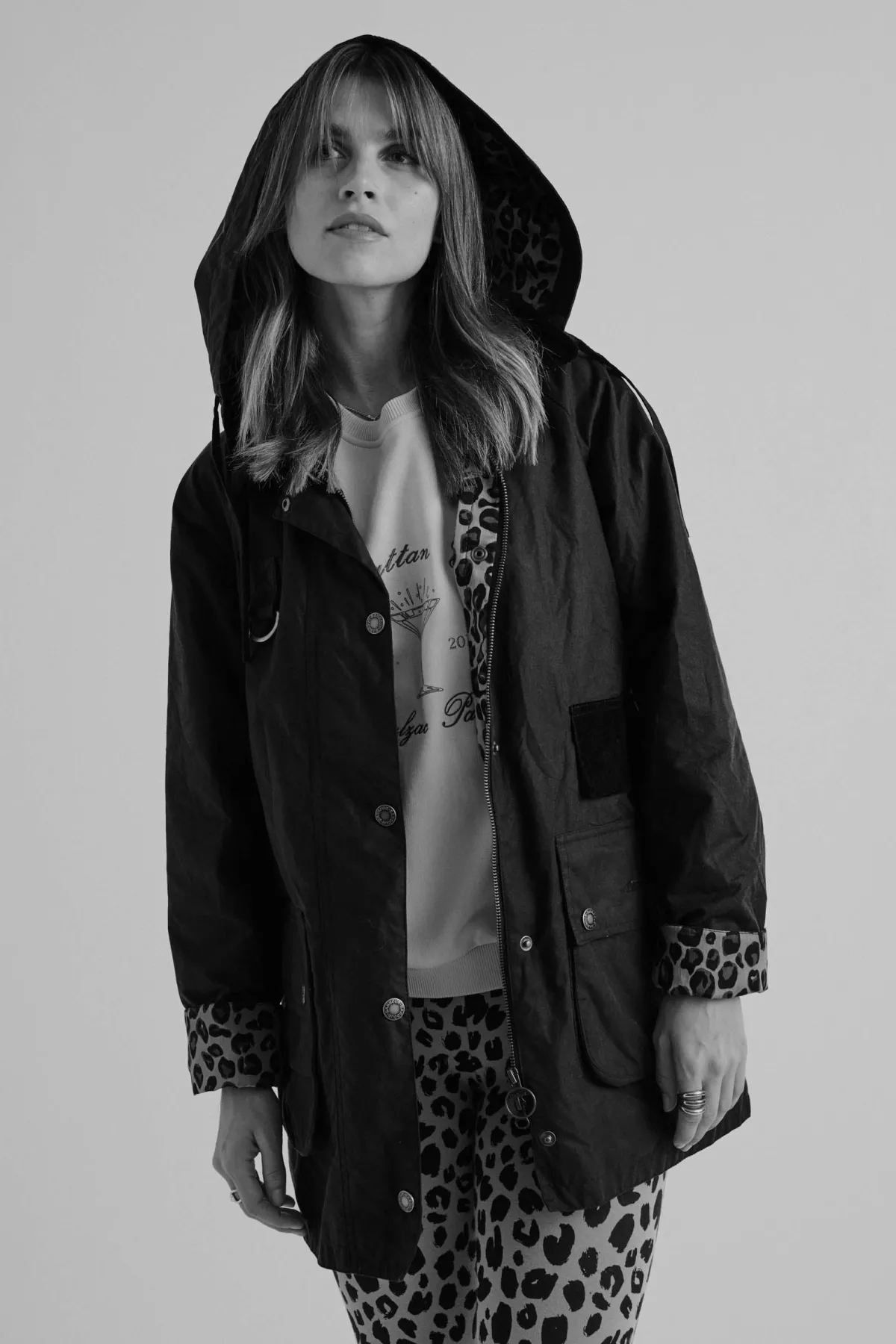 Balzac Paris Capuche ajustable Elana marine et léopard Barbour x BP Marine barbour x bp Best Sale