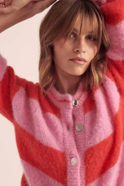 Balzac Paris Cardigan Douceur Rayures rose et rouge Sale