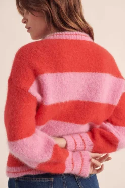 Balzac Paris Cardigan Douceur Rayures rose et rouge Sale