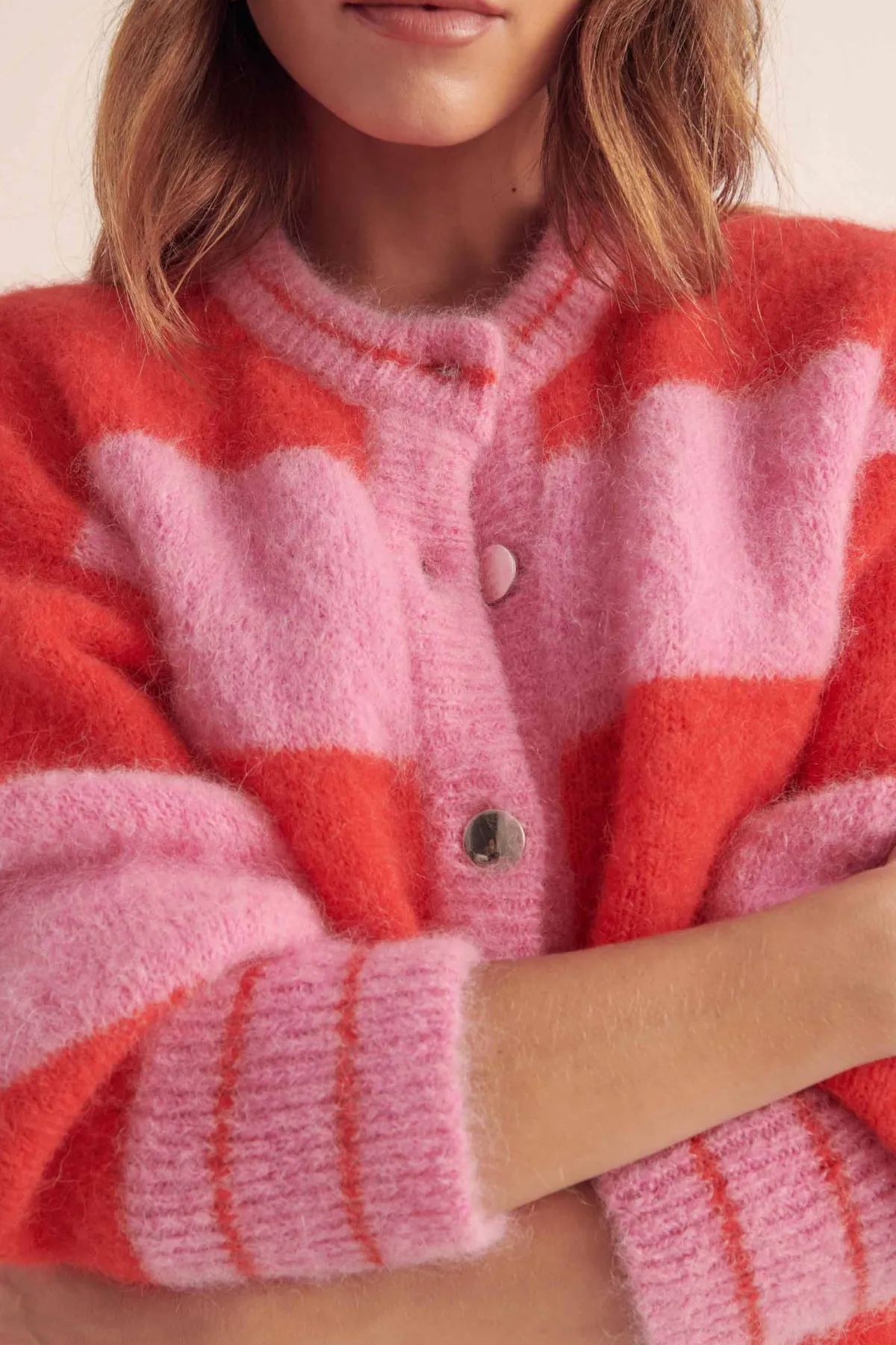 Balzac Paris Cardigan Douceur Rayures rose et rouge Sale