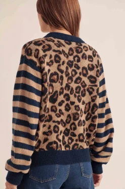 Balzac Paris Cardigan Idole rayures bleu et léopard Rayures léopard Best
