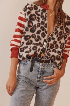 Balzac Paris Cardigan Idole rouge et léopard Rayures léopard Shop