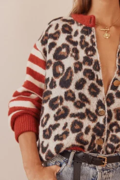 Balzac Paris Cardigan Idole rouge et léopard Rayures léopard Shop