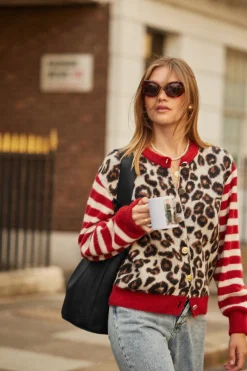 Balzac Paris Cardigan Idole rouge et léopard Rayures léopard Shop