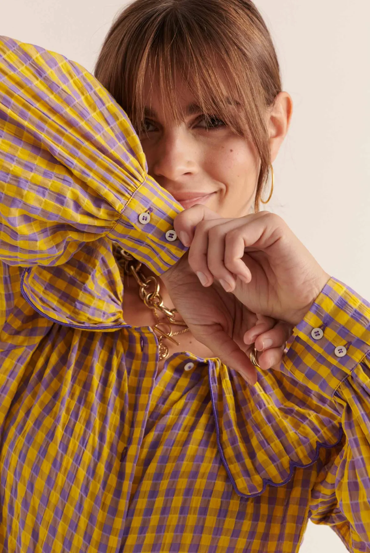 Balzac Paris Chemise Amy Vichy jaune et violet Best Sale