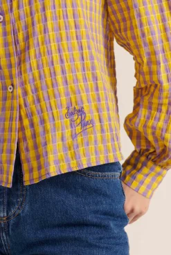 Balzac Paris Chemise Amy Vichy jaune et violet Best Sale