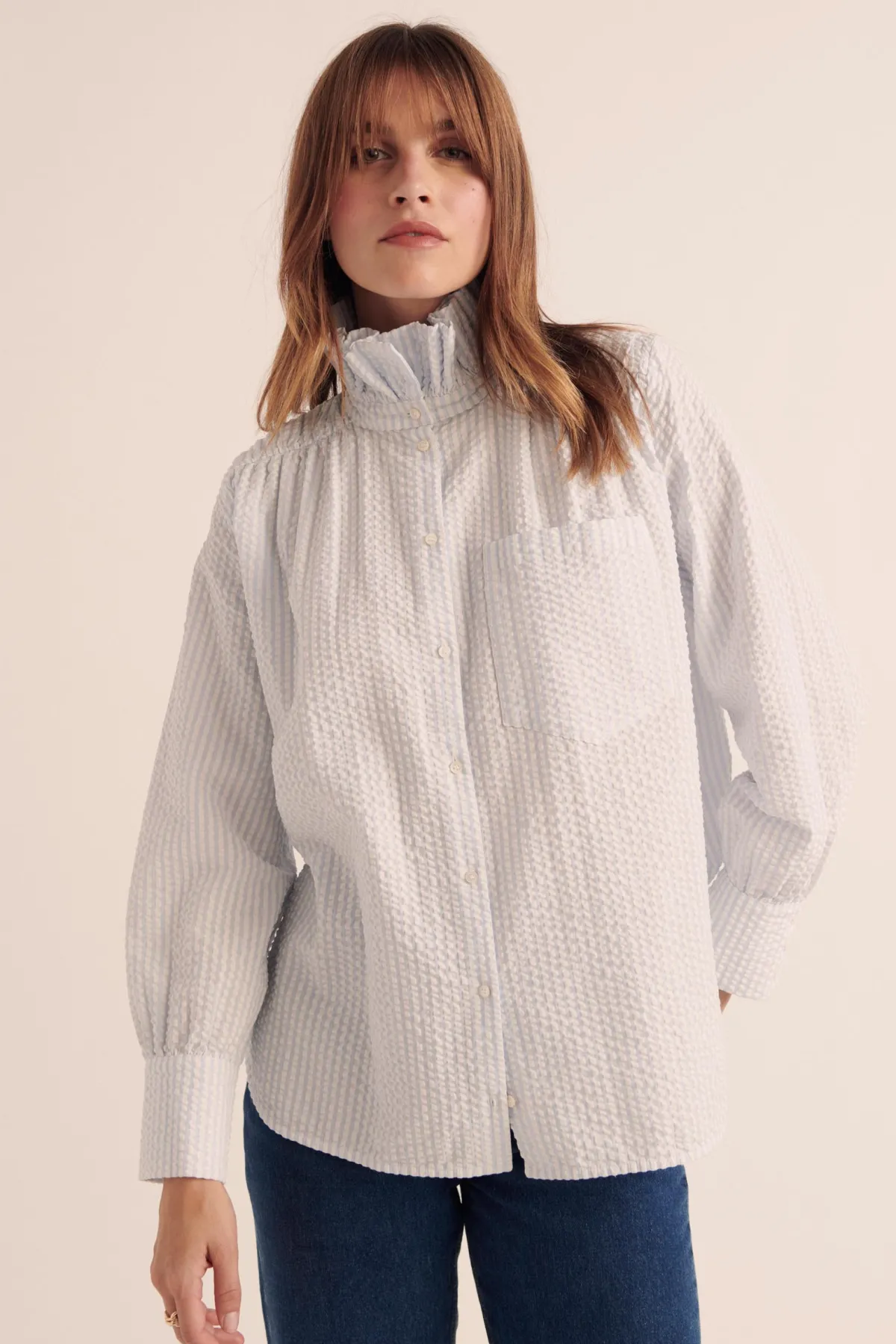 Balzac Paris Chemise Léonor Barbour x BP Rayures bleu ciel et écru Best Sale