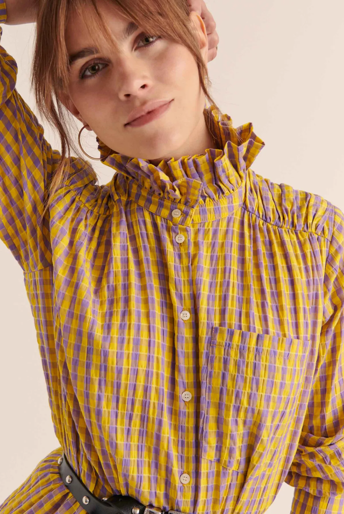 Balzac Paris Chemise Léonor Vichy jaune et violet Flash Sale