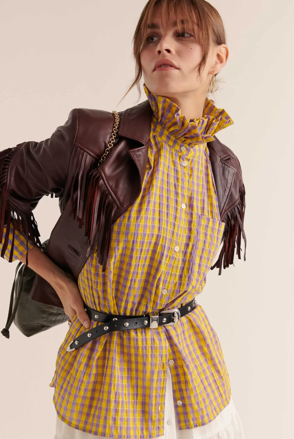 Balzac Paris Chemise Léonor Vichy jaune et violet Flash Sale