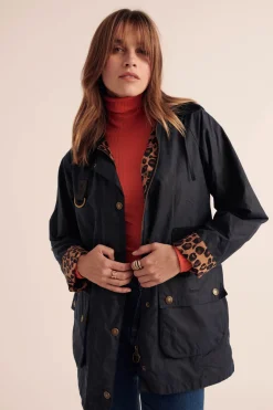 Balzac Paris Manteau Félicité marine et léopard Barbour x BP Capuche amovible vendue séparément Outlet