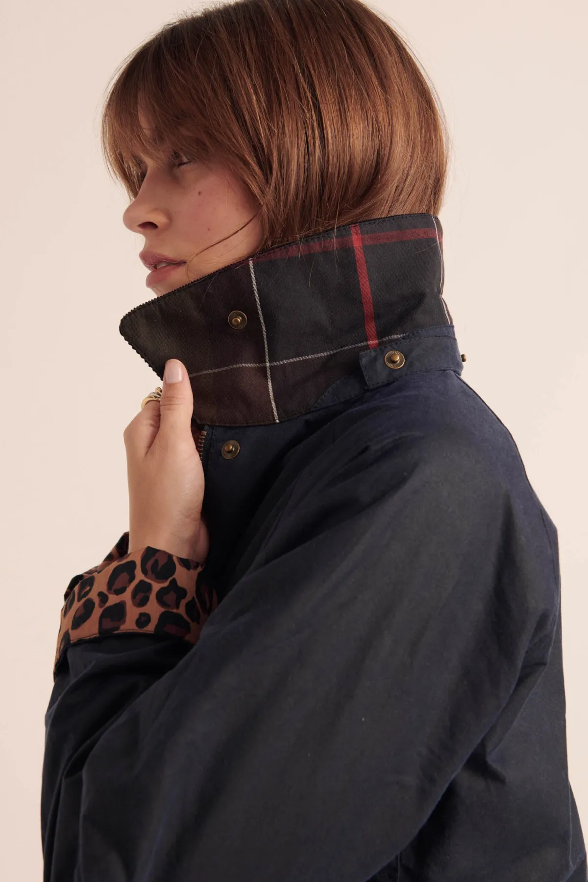 Balzac Paris Manteau Félicité marine et léopard Barbour x BP Capuche amovible vendue séparément Outlet