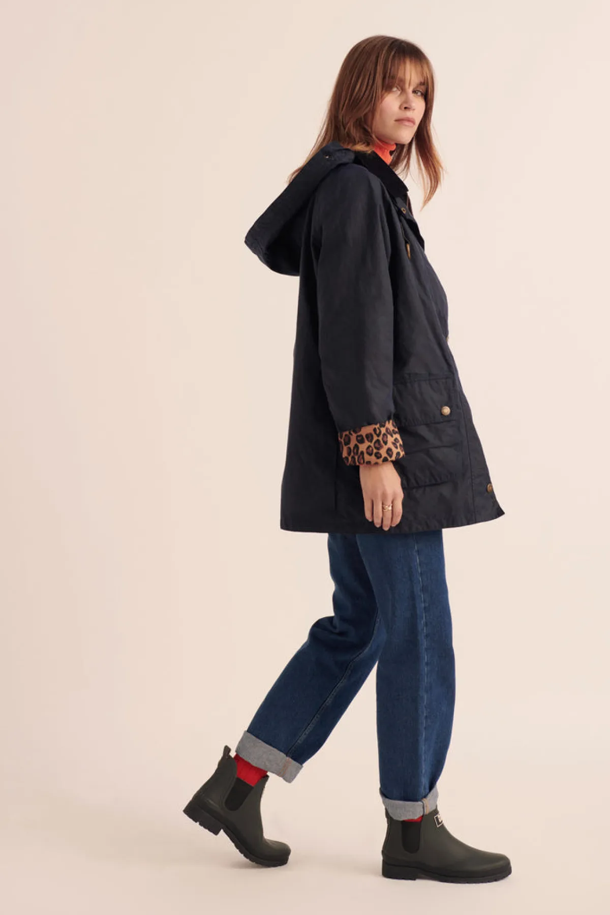 Balzac Paris Manteau Félicité marine et léopard Barbour x BP Capuche amovible vendue séparément Outlet