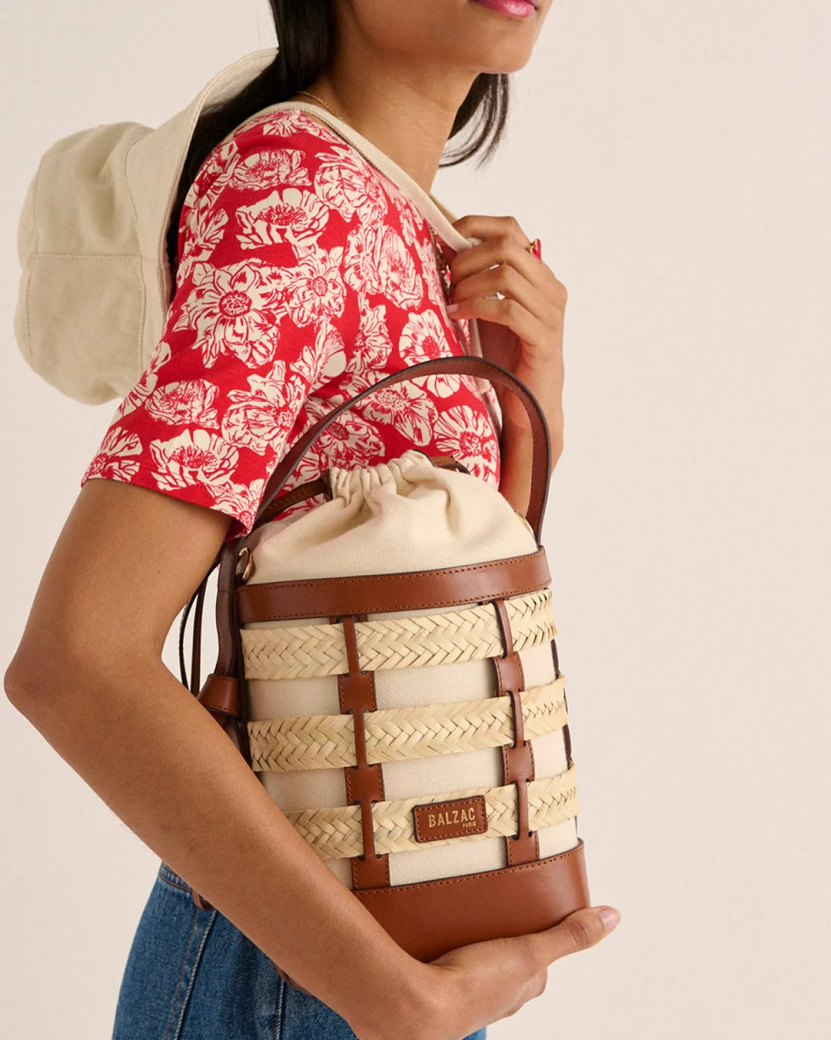 Balzac Paris Panier Ori Tressé naturel et cognac Cheap