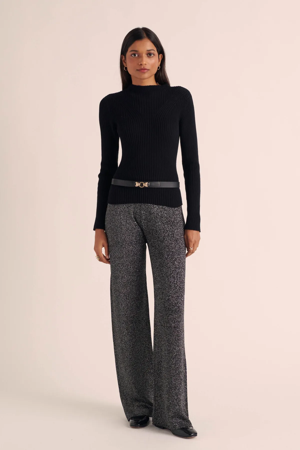 Balzac Paris Pantalon Piana Noir irisé argenté Outlet