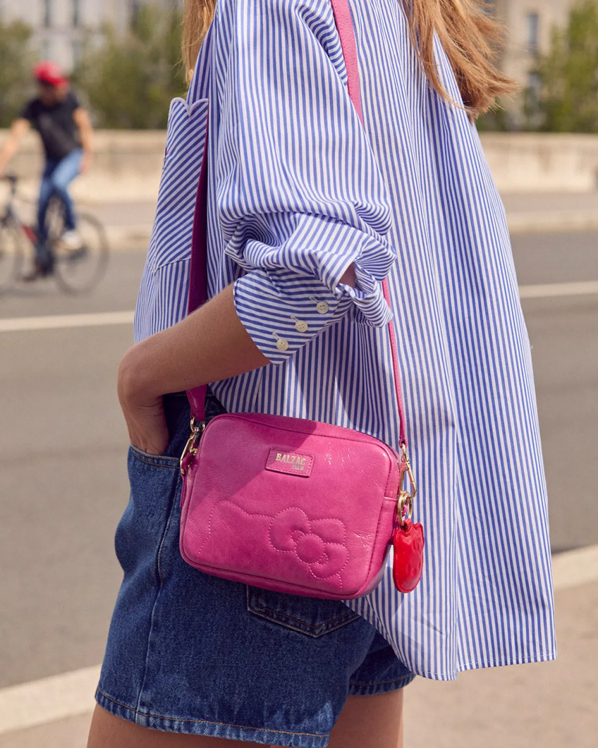 Balzac Paris Porte-clés Pearl froissé Rouge et rayure New