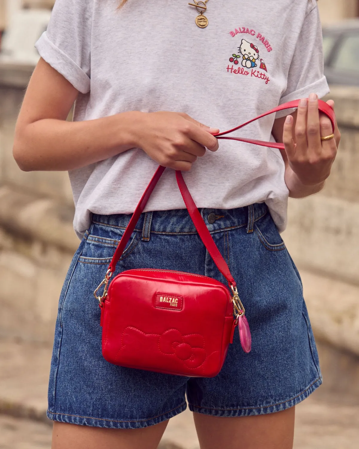Balzac Paris Porte-clés Pearl vernis froissé Rose et rayure Sale