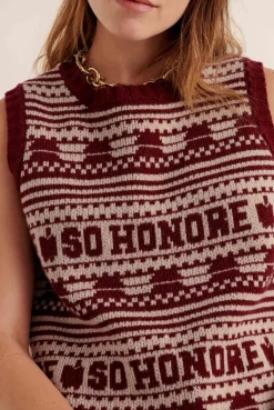 Balzac Paris Pull Kurt Bordeaux et beige Clearance