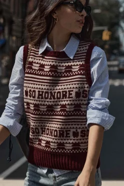 Balzac Paris Pull Kurt Bordeaux et beige Clearance