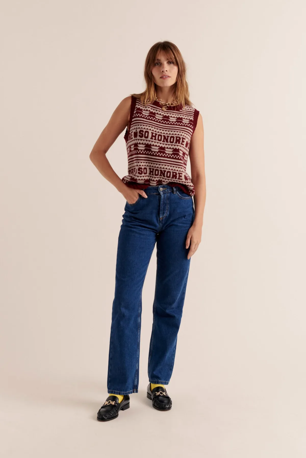 Balzac Paris Pull Kurt Bordeaux et beige Clearance