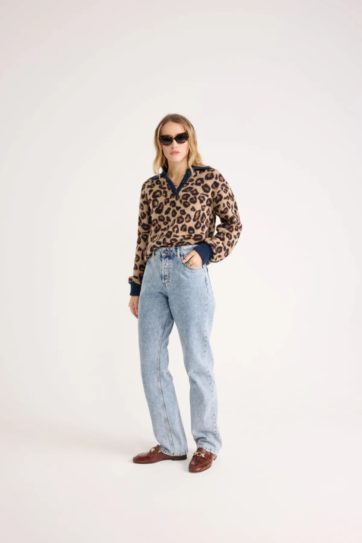 Balzac Paris Pull polo Dulce léopard et bleu Léopard et rayé bleu Clearance