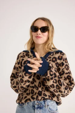 Balzac Paris Pull polo Dulce léopard et bleu Léopard et rayé bleu Clearance
