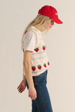 Balzac Paris Pull Priska écru et fraises rouges Écru et fraises rouges Clearance