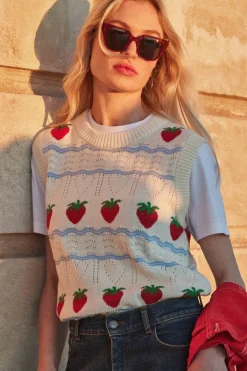 Balzac Paris Pull Priska écru et fraises rouges Écru et fraises rouges Clearance