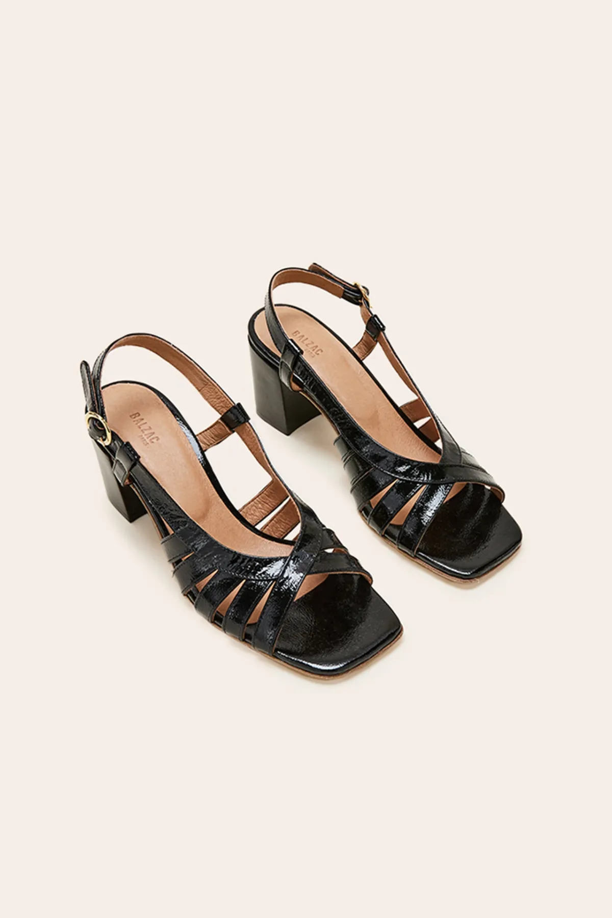 Balzac Paris Sandales Prudence vernis froissé Noir Discount