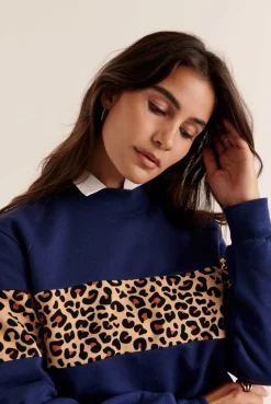 Balzac Paris Sweat Anvers marine et Léopard Outlet