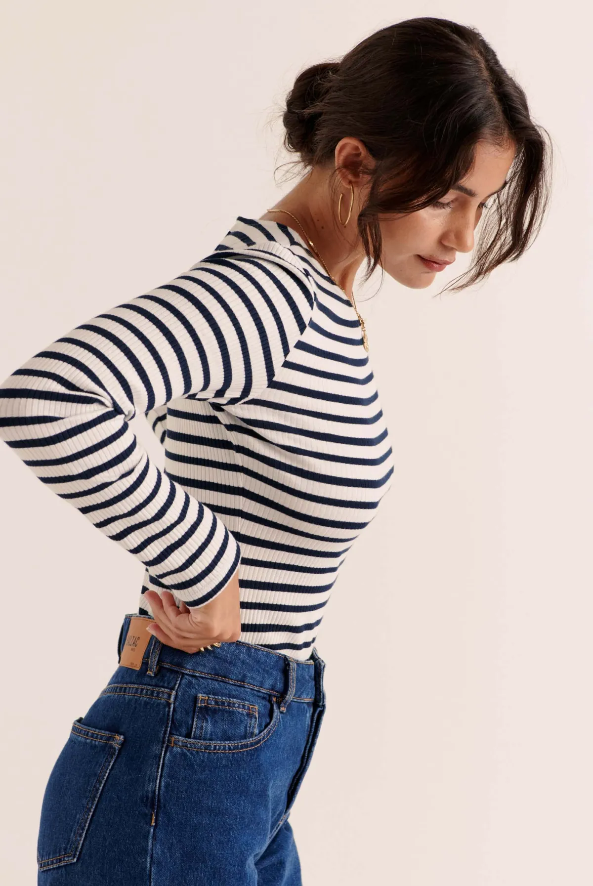 Balzac Paris Top Cèpe bleu et blanc Rayures Sale