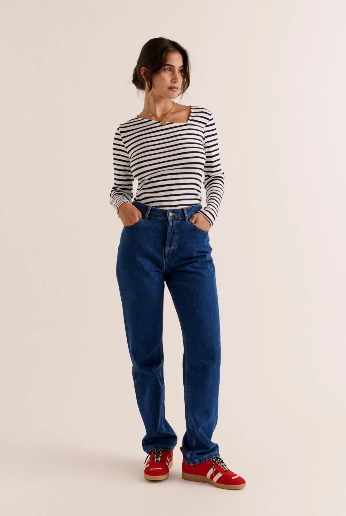Balzac Paris Top Cèpe bleu et blanc Rayures Sale