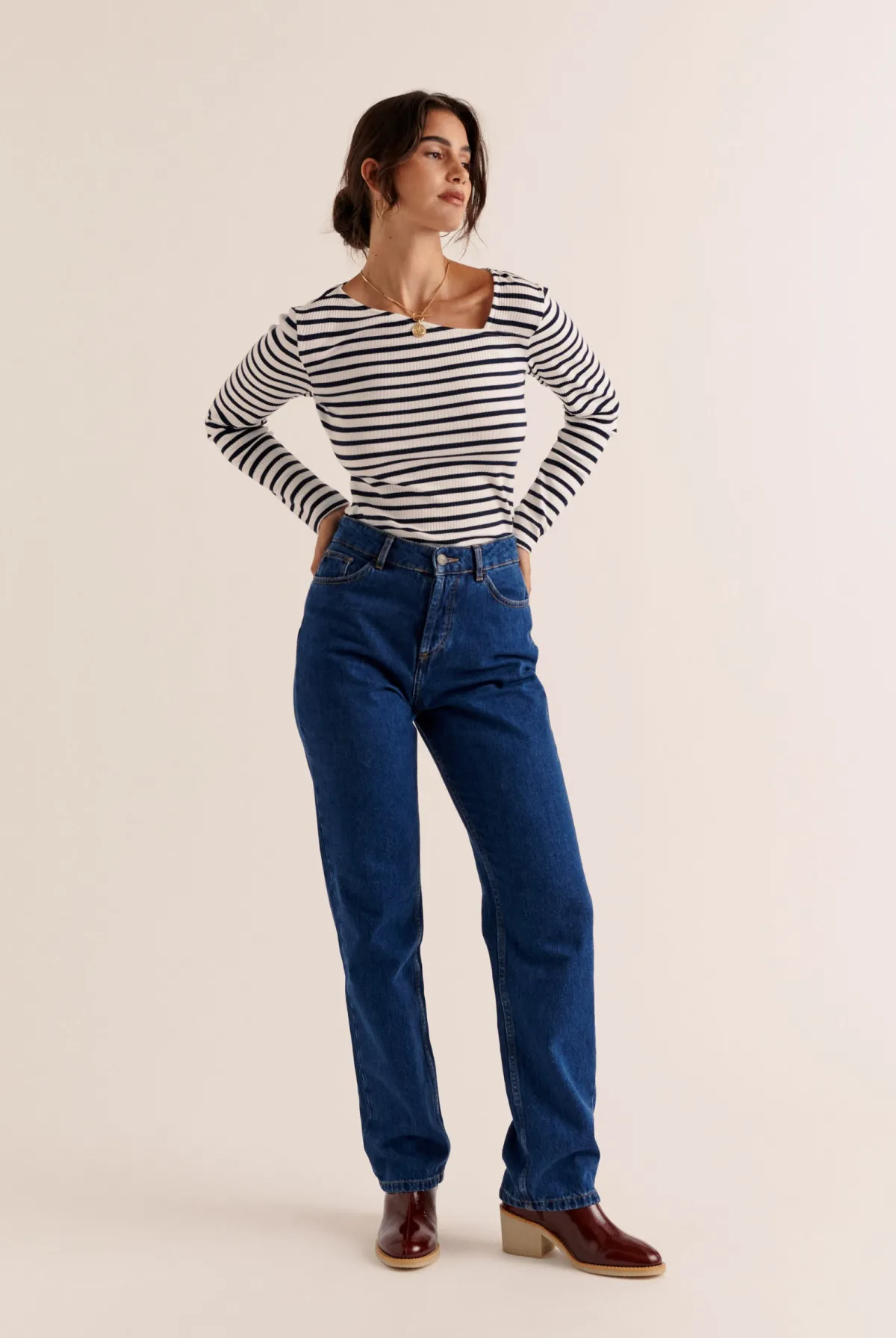 Balzac Paris Top Cèpe bleu et blanc Rayures Sale