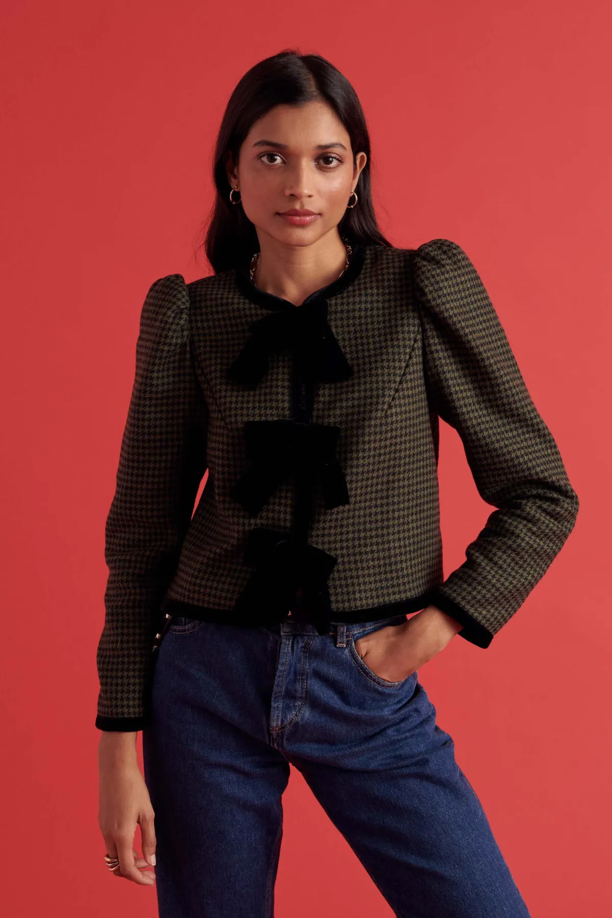 Balzac Paris Veste Susana Carreaux vert et noir Discount